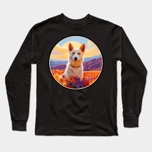 Canaan Dog Mountain Flower Cute Colorful Puppy Long Sleeve T-Shirt